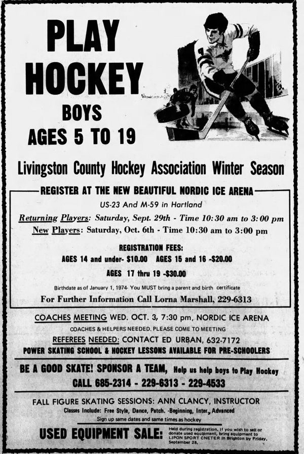 Nordic Ice Arena - Sep 26 1973 Ad